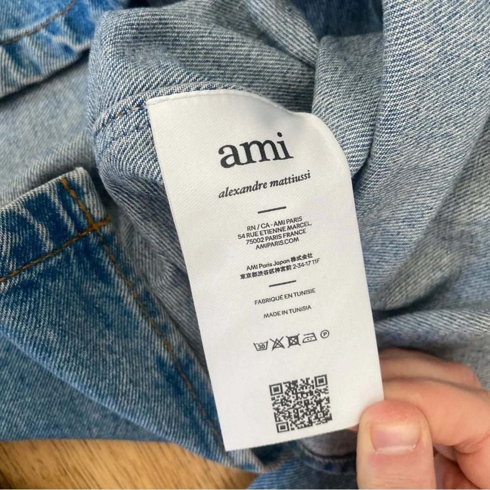Ami Paris Coeur Denim Overshirt Button Down Shirt Oversized Heart Blue Jean M - Picture 9 of 15